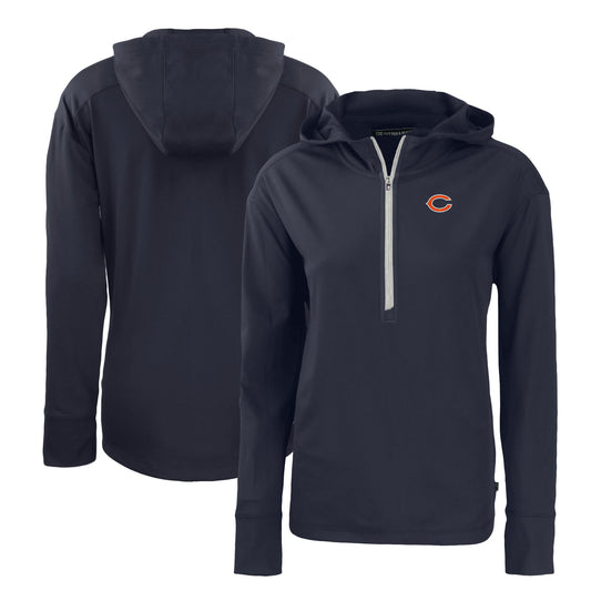 Women's Cutter & Buck Navy Chicago Bears Primary Mark Daybreak Eco Recycled Half-Zip Hoodie