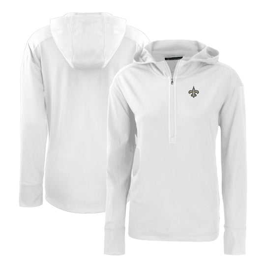 Women's Cutter & Buck White New Orleans Saints Primary Mark Daybreak Eco Recycled Half-Zip Hoodie