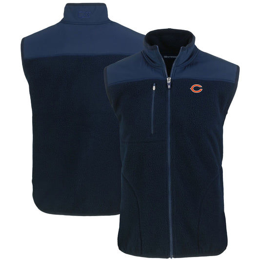 Men's Cutter & Buck Navy Chicago Bears Primary Mark Cascade Eco Sherpa Fleece Full-Zip Vest