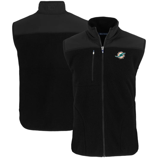 Men's Cutter & Buck Black Miami Dolphins Primary Mark Cascade Eco Sherpa Fleece Full-Zip Vest