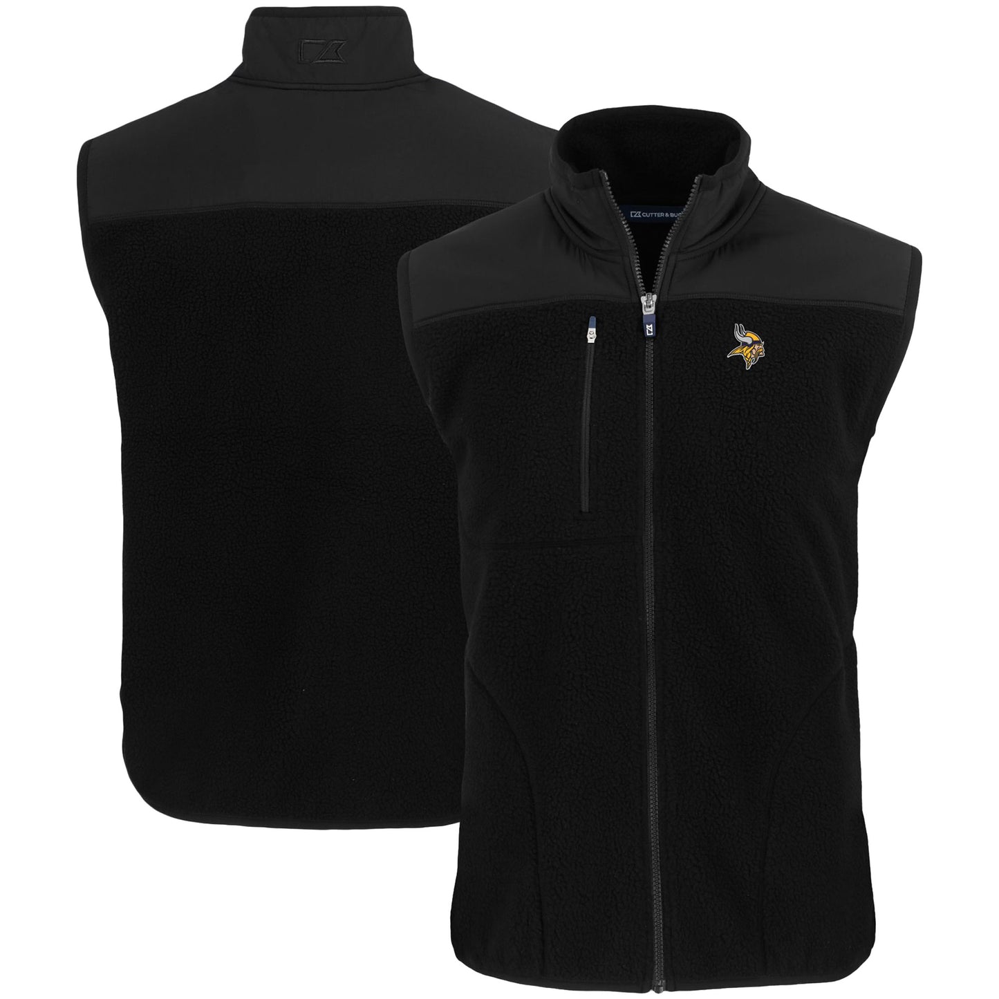 Men's Cutter & Buck Black Minnesota Vikings Primary Mark Cascade Eco Sherpa Fleece Full-Zip Vest