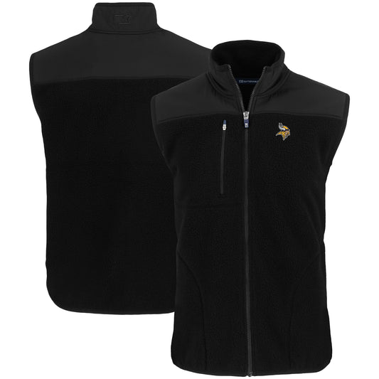 Men's Cutter & Buck Black Minnesota Vikings Primary Mark Cascade Eco Sherpa Fleece Full-Zip Vest