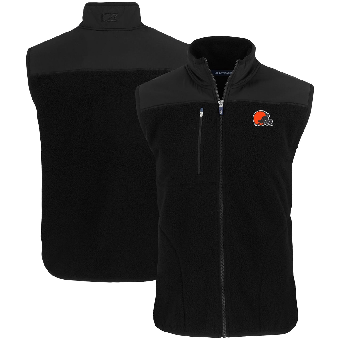 Men's Cutter & Buck Black Cleveland Browns Primary Mark Cascade Eco Sherpa Fleece Full-Zip Vest