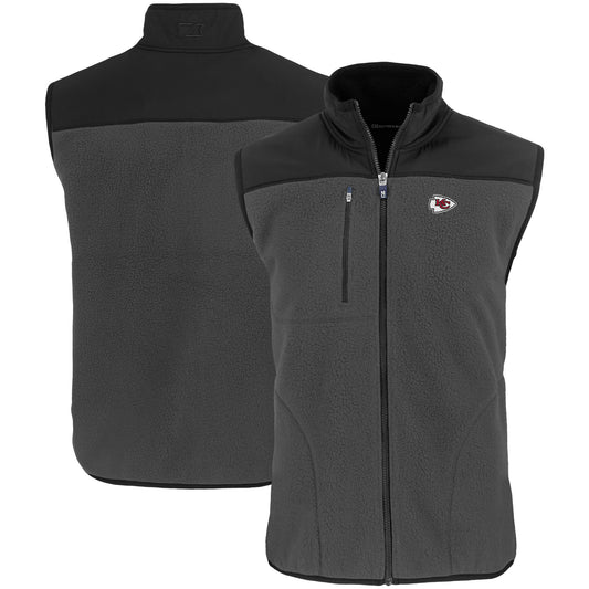 Men's Cutter & Buck Gray Kansas City Chiefs Primary Mark Cascade Eco Sherpa Fleece Full-Zip Vest
