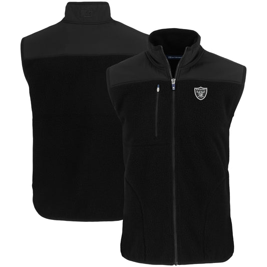 Men's Cutter & Buck Black Las Vegas Raiders Primary Mark Cascade Eco Sherpa Fleece Full-Zip Vest