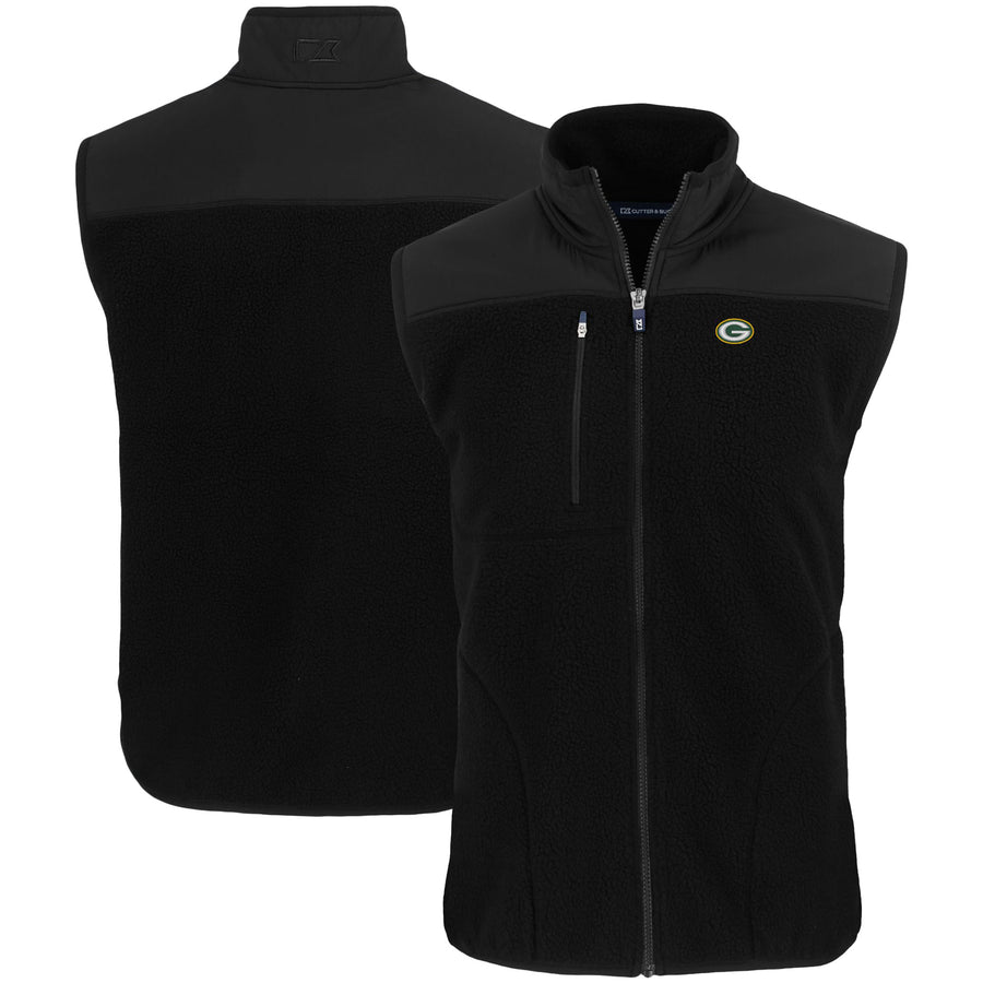 Men's Cutter & Buck Black Green Bay Packers Primary Mark Cascade Eco Sherpa Fleece Full-Zip Vest