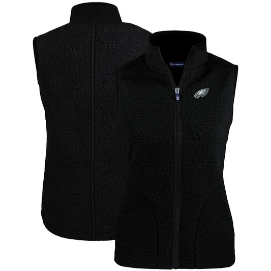 Women's Cutter & Buck Black Philadelphia Eagles Primary Mark Cascade Eco Sherpa Fleece Vest