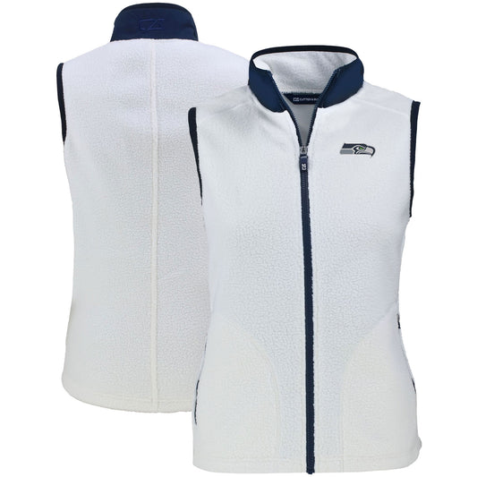 Women's Cutter & Buck Oatmeal Seattle Seahawks Primary Mark Cascade Eco Sherpa Fleece Vest