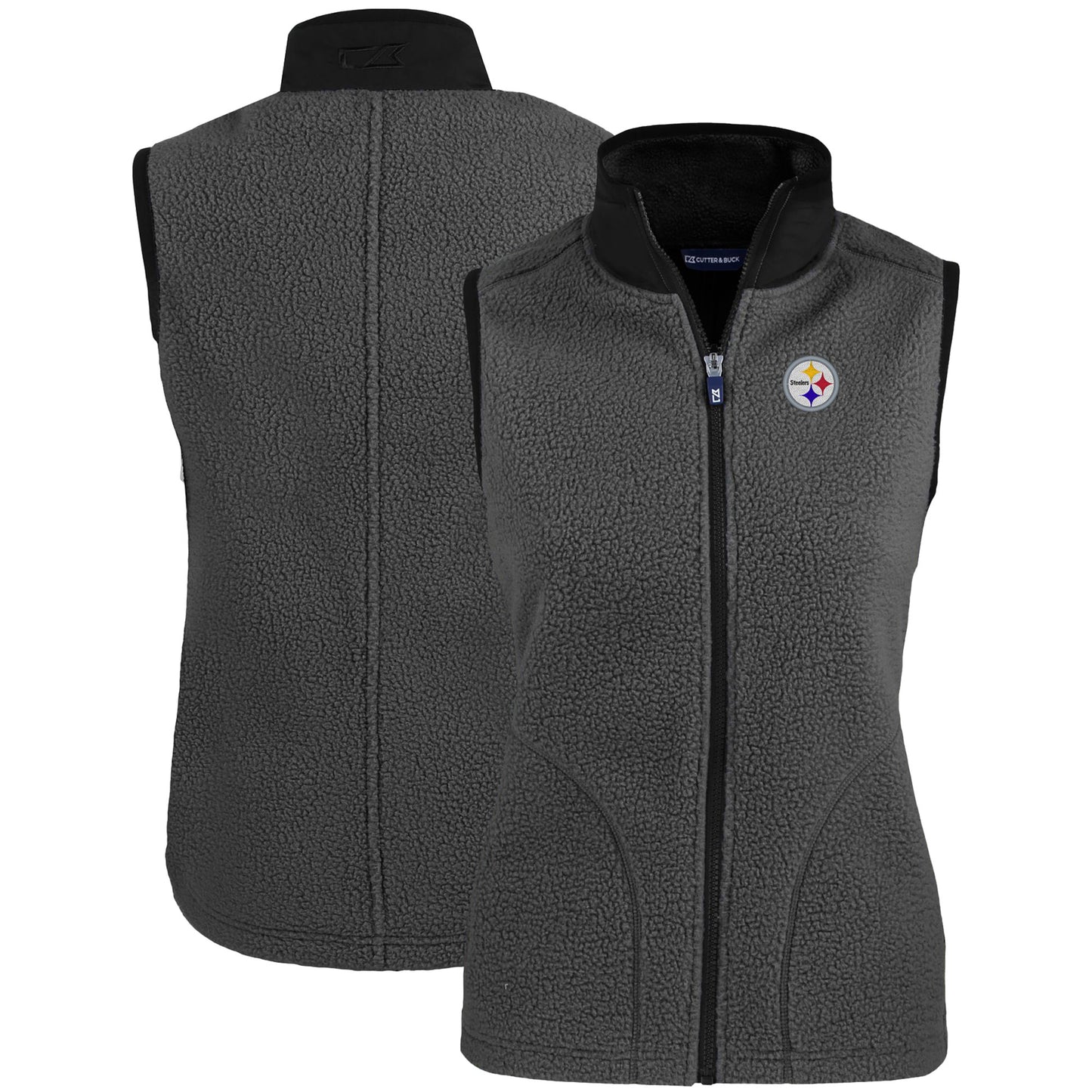 Women's Cutter & Buck Gray Pittsburgh Steelers Primary Mark Cascade Eco Sherpa Fleece Vest