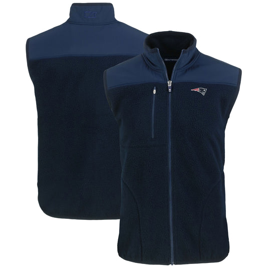 Men's Cutter & Buck Navy New England Patriots Primary Mark Big & Tall Cascade Eco Sherpa Fleece Full-Zip Vest