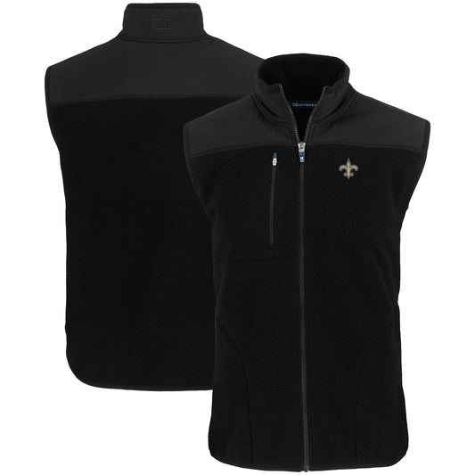 Men's Cutter & Buck Black New Orleans Saints Primary Mark Big & Tall Cascade Eco Sherpa Fleece Full-Zip Vest