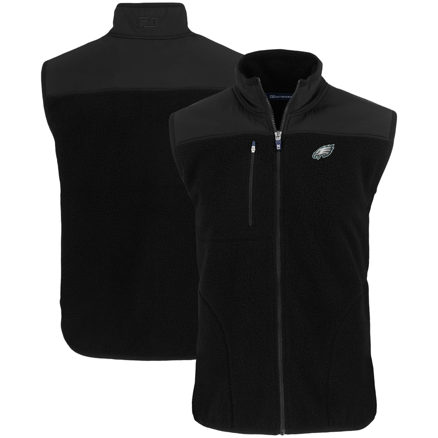 Men's Cutter & Buck Black Philadelphia Eagles Primary Mark Big & Tall Cascade Eco Sherpa Fleece Full-Zip Vest