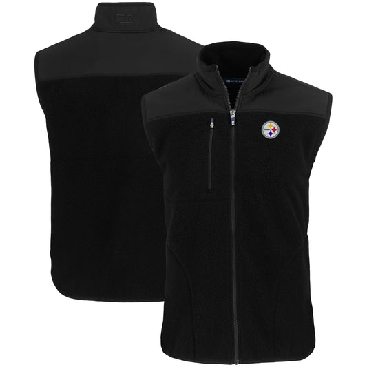 Men's Cutter & Buck Black Pittsburgh Steelers Primary Mark Big & Tall Cascade Eco Sherpa Fleece Full-Zip Vest