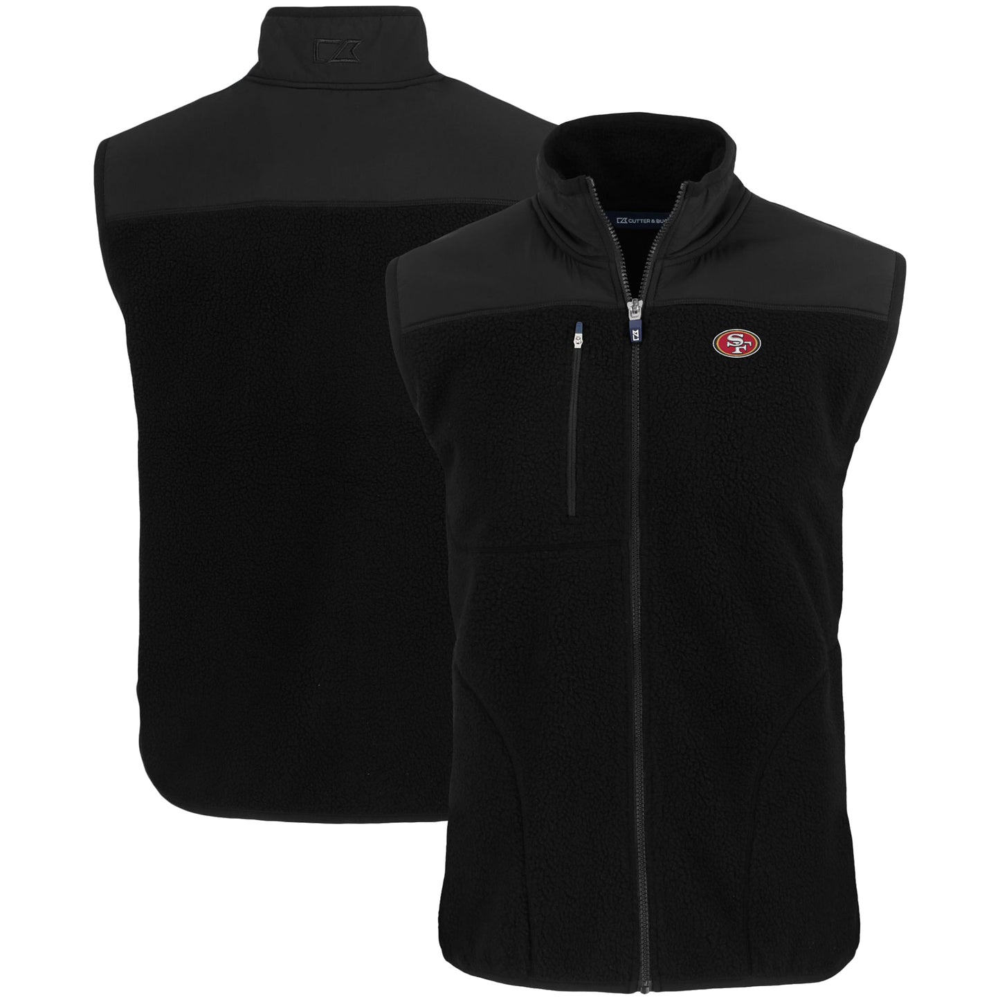 Men's Cutter & Buck Black San Francisco 49ers Primary Mark Big & Tall Cascade Eco Sherpa Fleece Full-Zip Vest