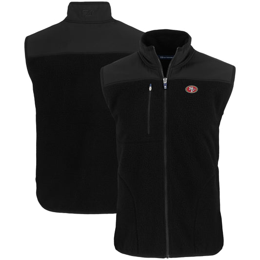 Men's Cutter & Buck Black San Francisco 49ers Primary Mark Big & Tall Cascade Eco Sherpa Fleece Full-Zip Vest