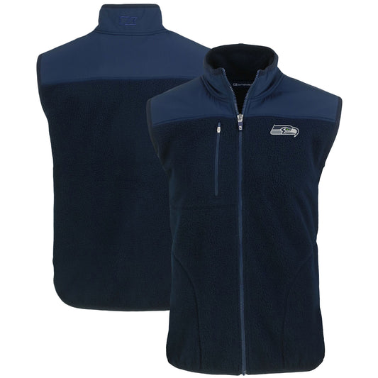 Men's Cutter & Buck College Navy Seattle Seahawks Primary Mark Big & Tall Cascade Eco Sherpa Fleece Full-Zip Vest