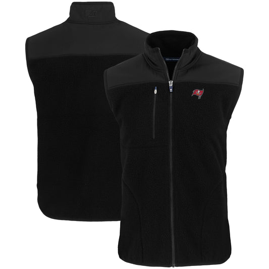 Men's Cutter & Buck Black Tampa Bay Buccaneers Primary Mark Big & Tall Cascade Eco Sherpa Fleece Full-Zip Vest