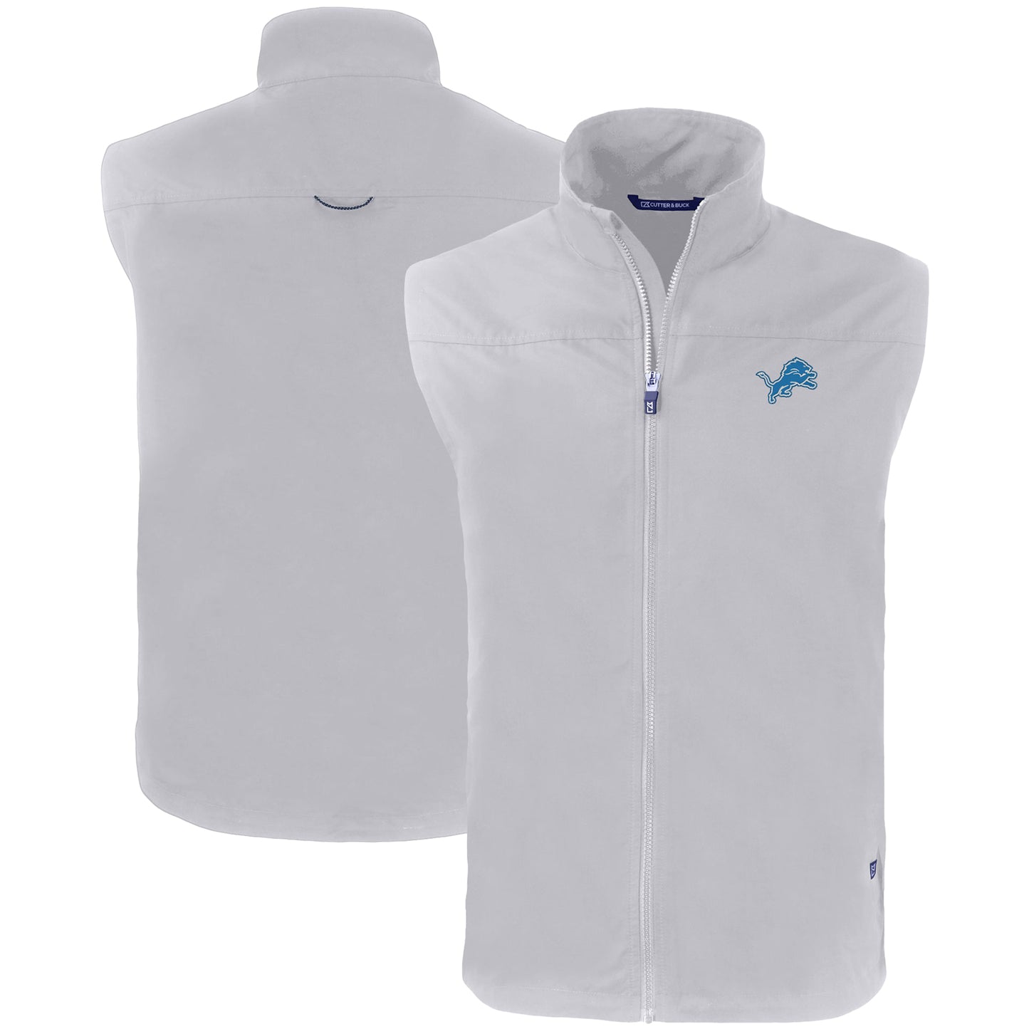 Men's Cutter & Buck Gray Detroit Lions Primary Mark Big & Tall Charter Eco Full-Zip Vest
