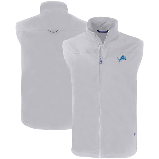 Men's Cutter & Buck Gray Detroit Lions Primary Mark Big & Tall Charter Eco Full-Zip Vest