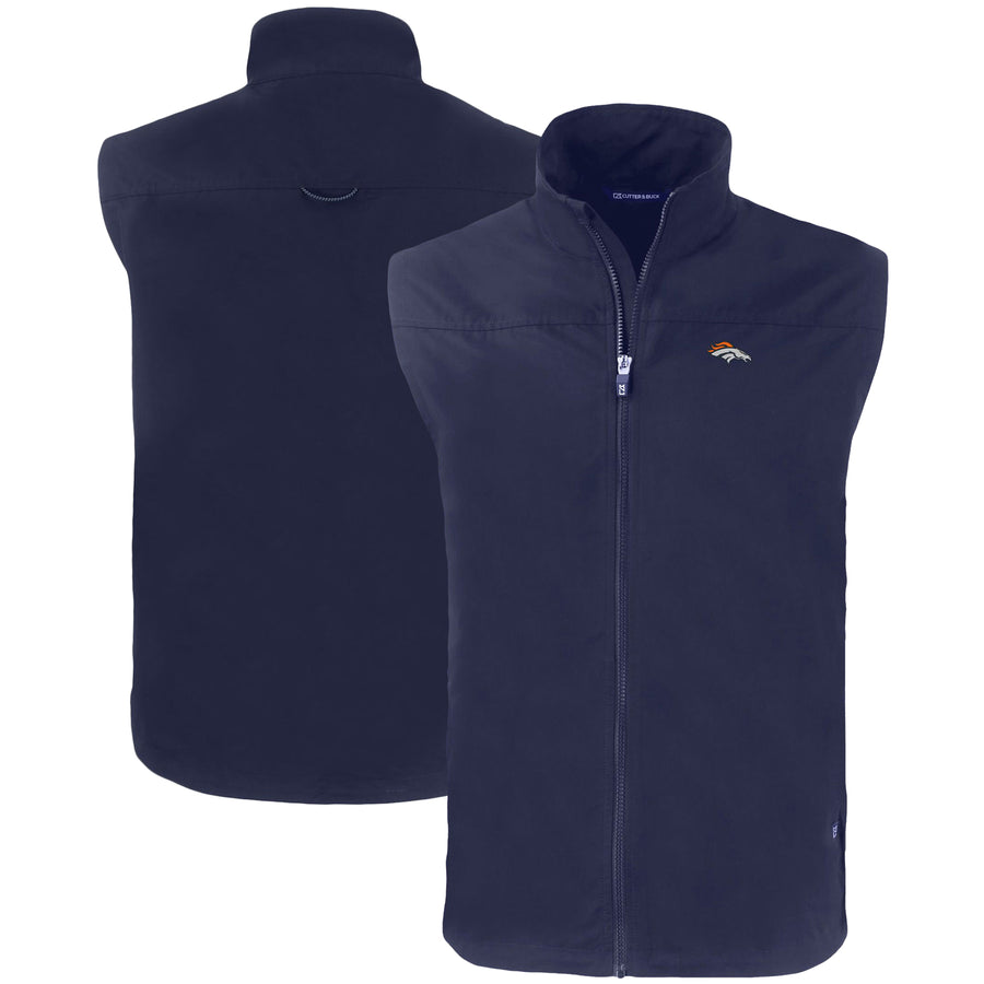 Men's Cutter & Buck Navy Denver Broncos Primary Mark Big & Tall Charter Eco Full-Zip Vest