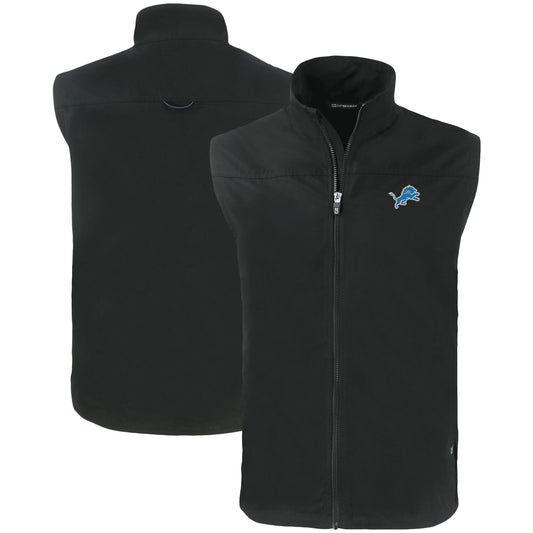 Men's Cutter & Buck Black Detroit Lions Primary Mark Big & Tall Charter Eco Full-Zip Vest