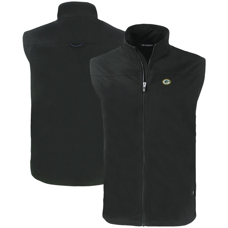 Men's Cutter & Buck Black Green Bay Packers Primary Mark Big & Tall Charter Eco Full-Zip Vest