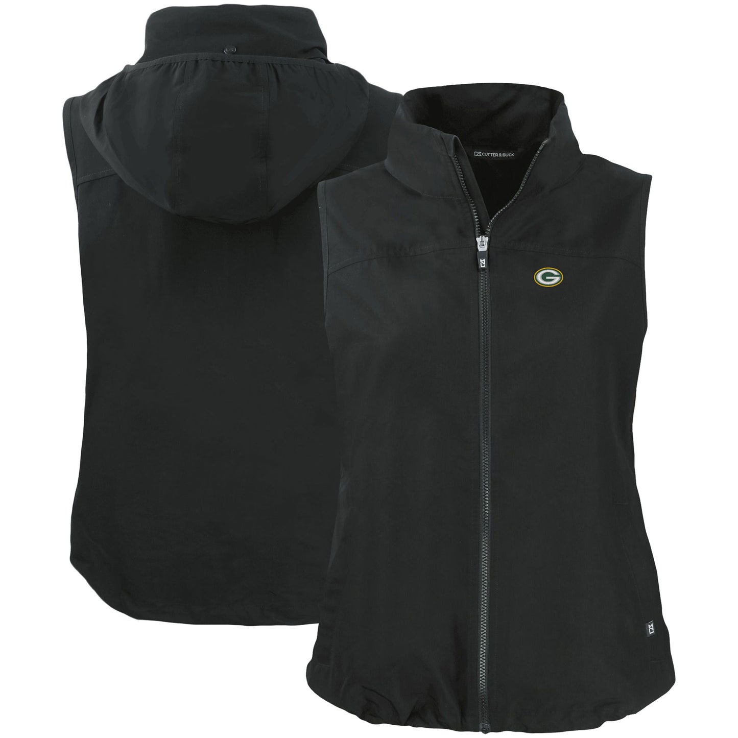 Women's Cutter & Buck Black Green Bay Packers Primary Mark Charter Eco Full-Zip Vest