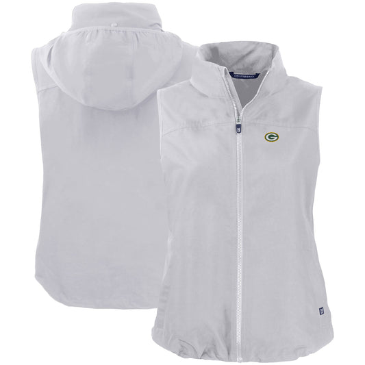 Women's Cutter & Buck Gray Green Bay Packers Primary Mark Charter Eco Full-Zip Vest