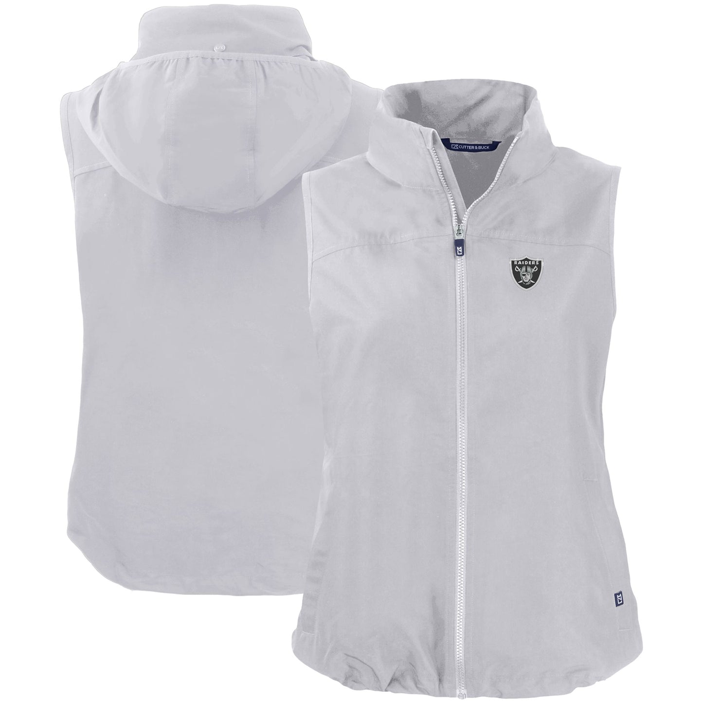 Women's Cutter & Buck Gray Las Vegas Raiders Primary Mark Charter Eco Full-Zip Vest