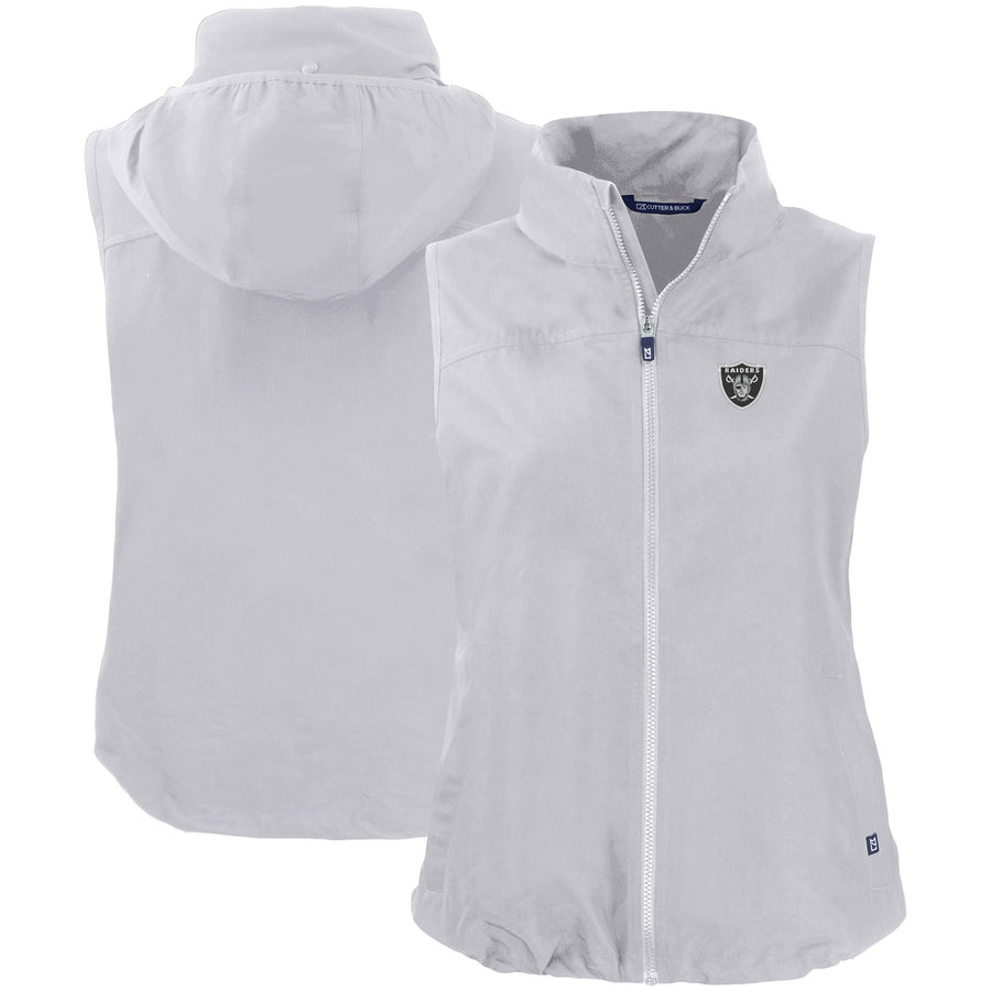 Women's Cutter & Buck Gray Las Vegas Raiders Primary Mark Charter Eco Full-Zip Vest