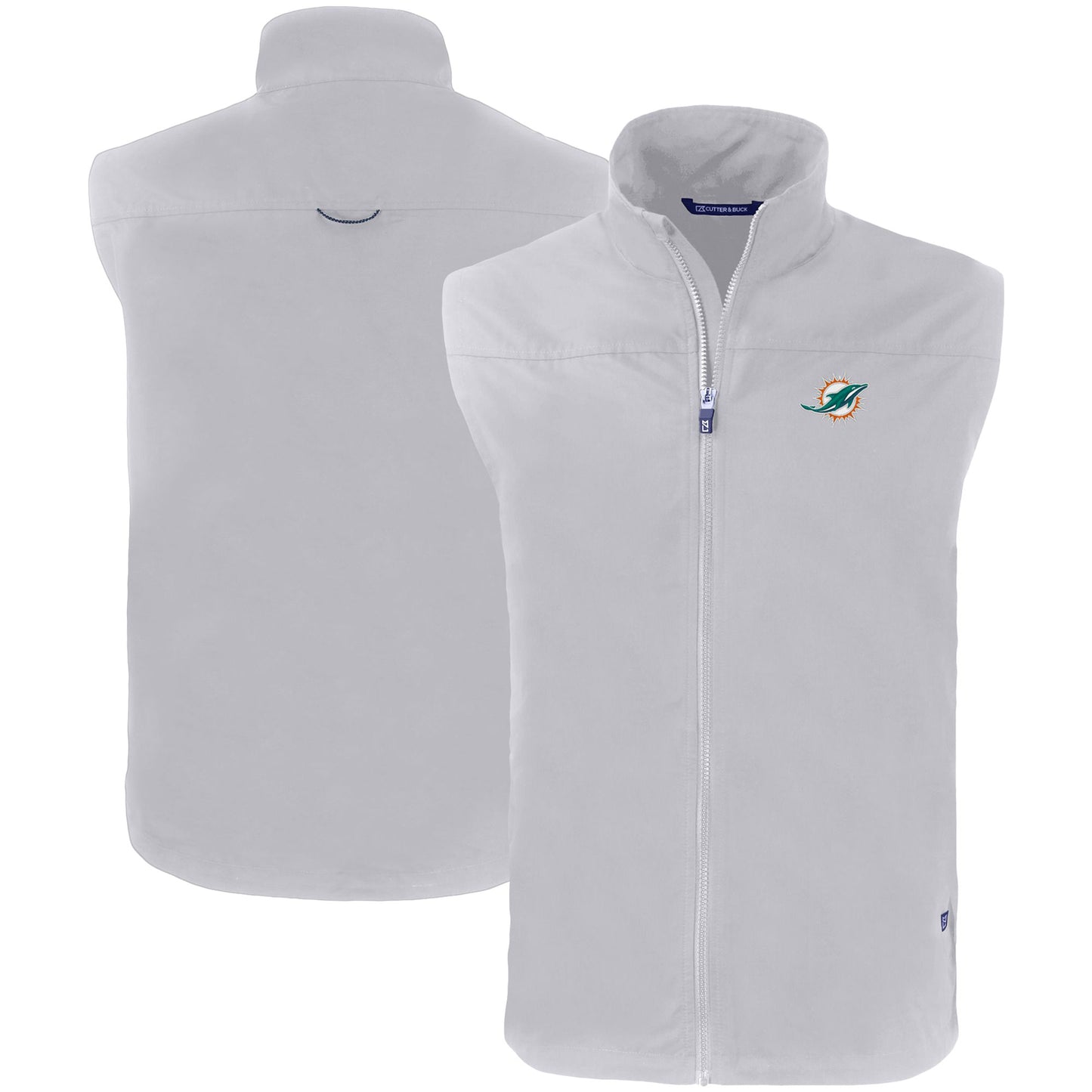 Men's Cutter & Buck Gray Miami Dolphins Primary Mark Eco Recycled Full-Zip Vest