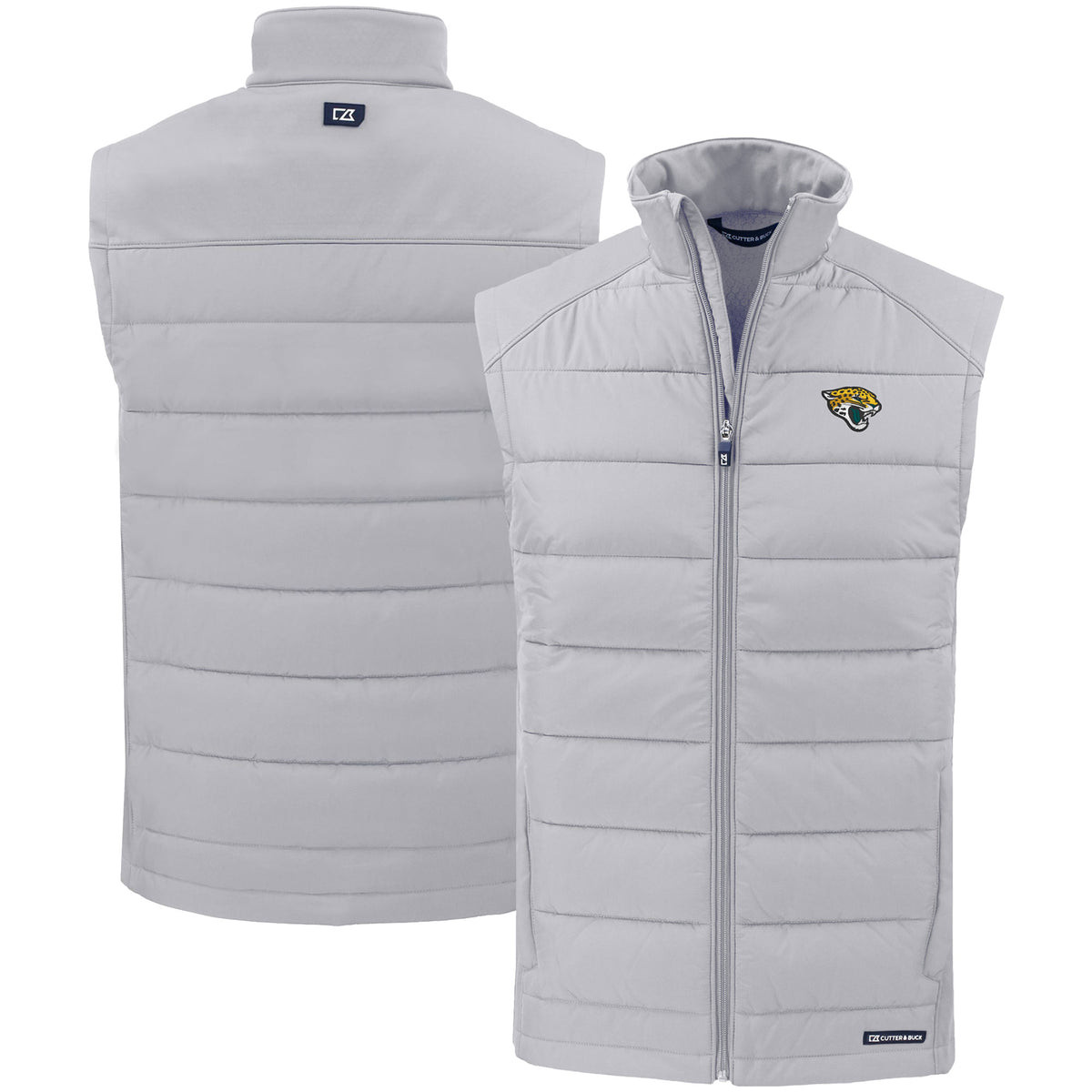 Men's Cutter & Buck Gray Jacksonville Jaguars Primary Mark Evoke PrimaLoft Hybrid Eco Softshell Recycled Full-Zip Vest