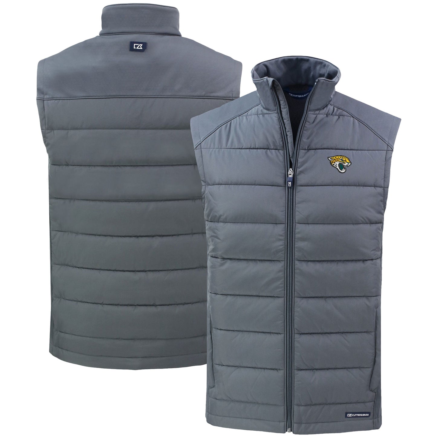 Men's Cutter & Buck Gray Jacksonville Jaguars Primary Mark Evoke PrimaLoft Hybrid Eco Softshell Recycled Full-Zip Vest