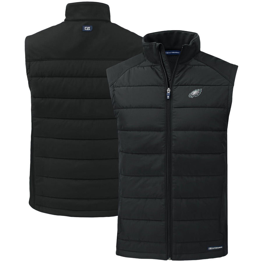 Men's Cutter & Buck Black Philadelphia Eagles Primary Mark Evoke PrimaLoft Hybrid Eco Softshell Recycled Full-Zip Vest
