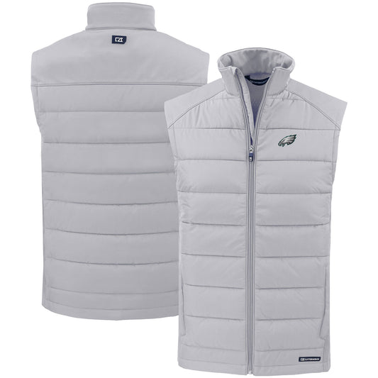 Men's Cutter & Buck Silver Philadelphia Eagles Primary Mark Evoke PrimaLoft Hybrid Eco Softshell Recycled Full-Zip Vest