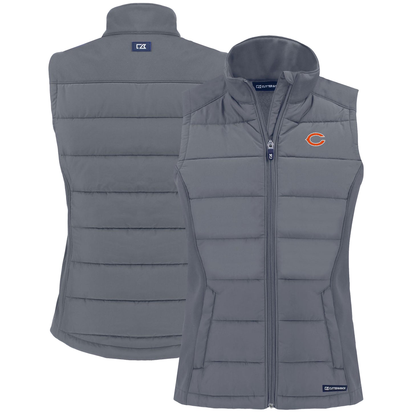 Women's Cutter & Buck Gray Chicago Bears Primary Mark Evoke PrimaLoft Hybrid Eco Softshell Recycled Full-Zip Vest