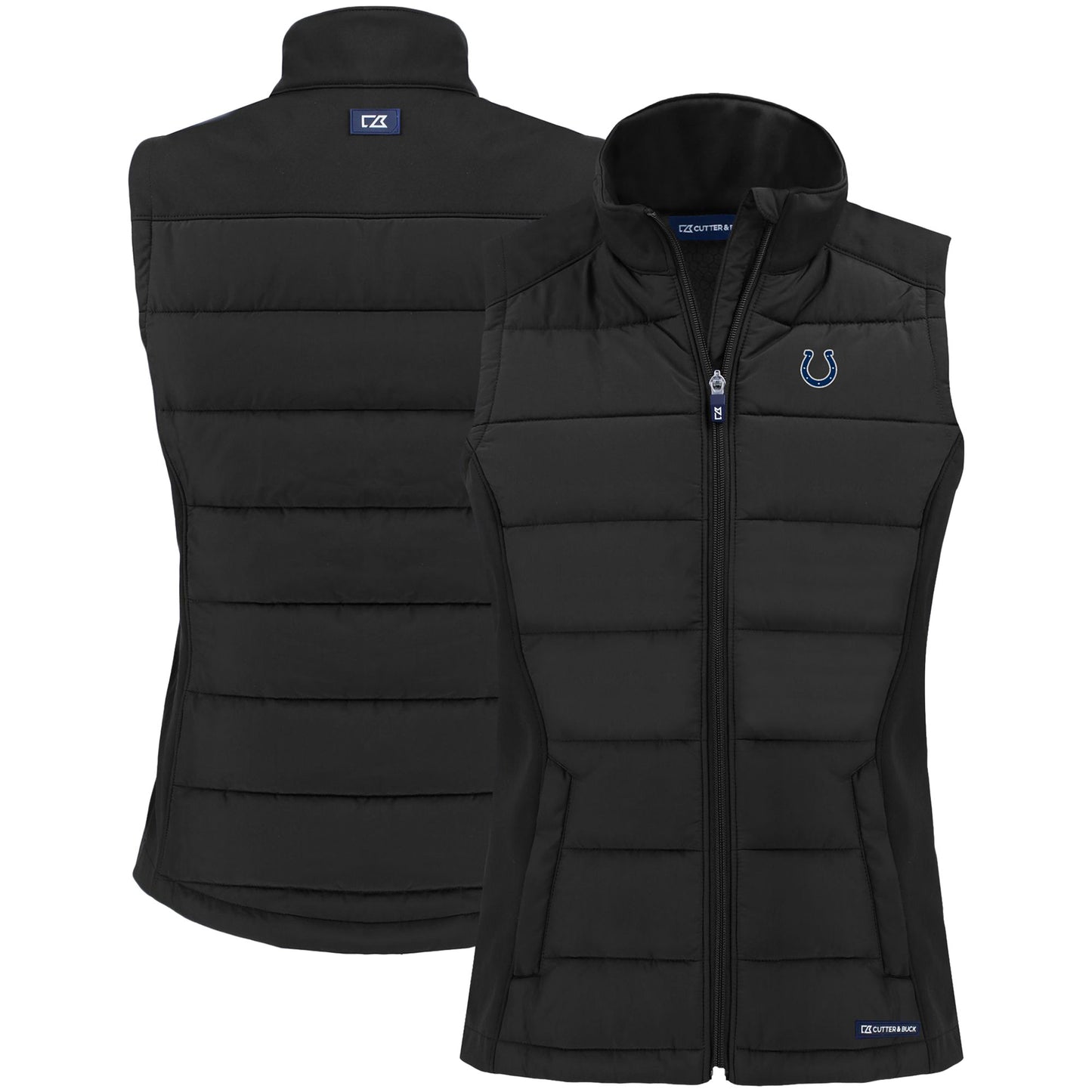 Women's Cutter & Buck Black Indianapolis Colts Primary Mark Evoke PrimaLoft Hybrid Eco Softshell Recycled Full-Zip Vest