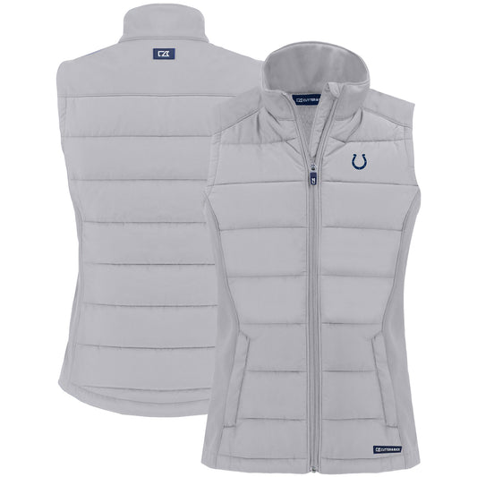 Women's Cutter & Buck Gray Indianapolis Colts Primary Mark Evoke PrimaLoft Hybrid Eco Softshell Recycled Full-Zip Vest