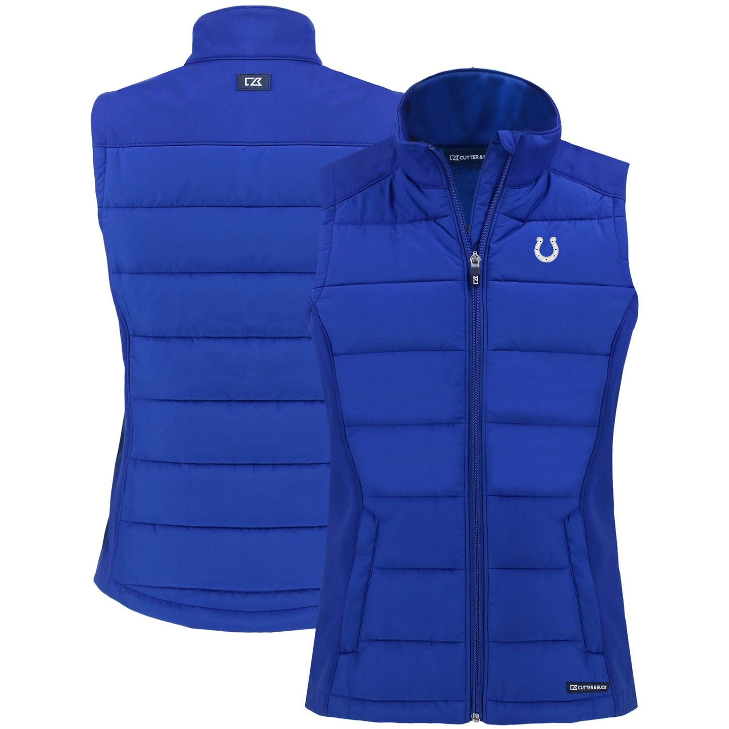 Women's Cutter & Buck Royal Indianapolis Colts Primary Mark Evoke PrimaLoft Hybrid Eco Softshell Recycled Full-Zip Vest