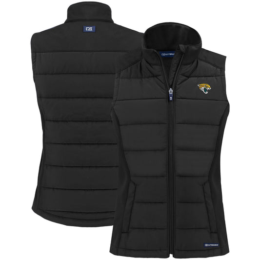 Women's Cutter & Buck Black Jacksonville Jaguars Primary Mark Evoke PrimaLoft Hybrid Eco Softshell Recycled Full-Zip Vest