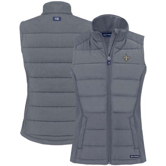 Women's Cutter & Buck Gray New Orleans Saints Primary Mark Evoke PrimaLoft Hybrid Eco Softshell Recycled Full-Zip Vest