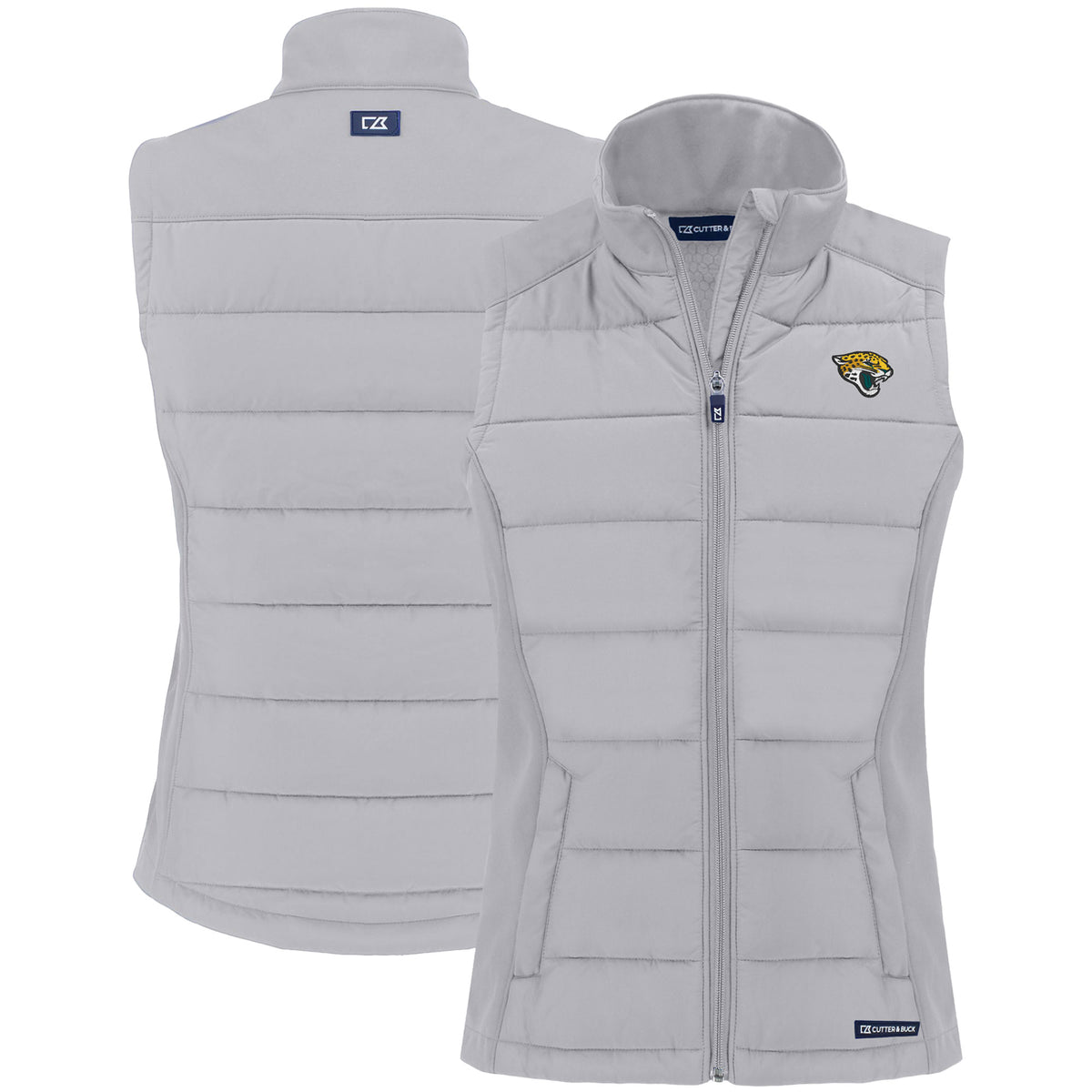 Women's Cutter & Buck Gray Jacksonville Jaguars Primary Mark Evoke PrimaLoft Hybrid Eco Softshell Recycled Full-Zip Vest