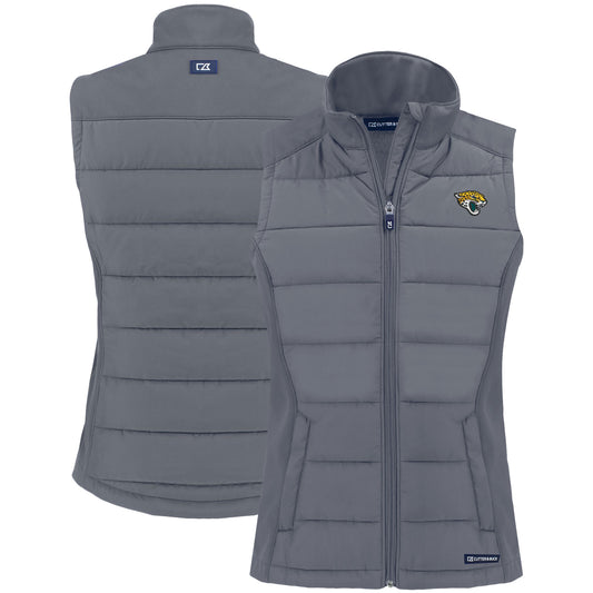 Women's Cutter & Buck Gray Jacksonville Jaguars Primary Mark Evoke PrimaLoft Hybrid Eco Softshell Recycled Full-Zip Vest