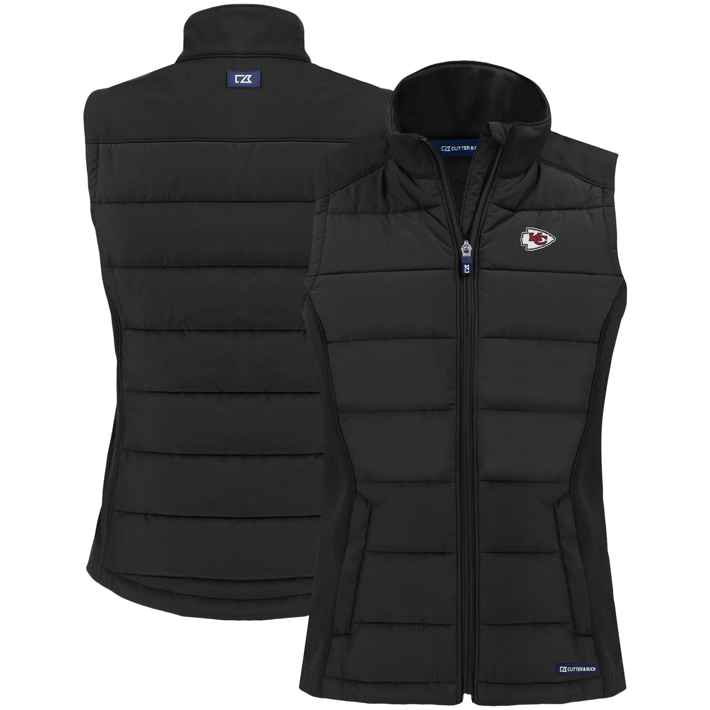 Women's Cutter & Buck Black Kansas City Chiefs Primary Mark Evoke PrimaLoft Hybrid Eco Softshell Recycled Full-Zip Vest