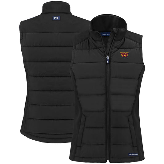 Women's Cutter & Buck Black Washington Commanders Primary Mark Evoke PrimaLoft Hybrid Eco Softshell Recycled Full-Zip Vest