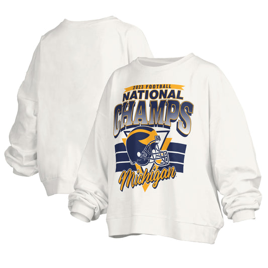 Women's Pressbox  White Michigan Wolverines College Football Playoff 2023 National Champions Raglan Cropped Pullover Sweatshirt