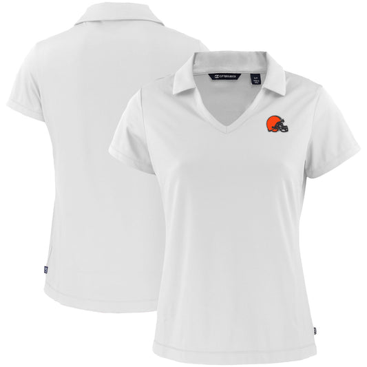 Women's Cutter & Buck White Cleveland Browns Primary Mark Daybreak Eco Recycled V-Neck Polo