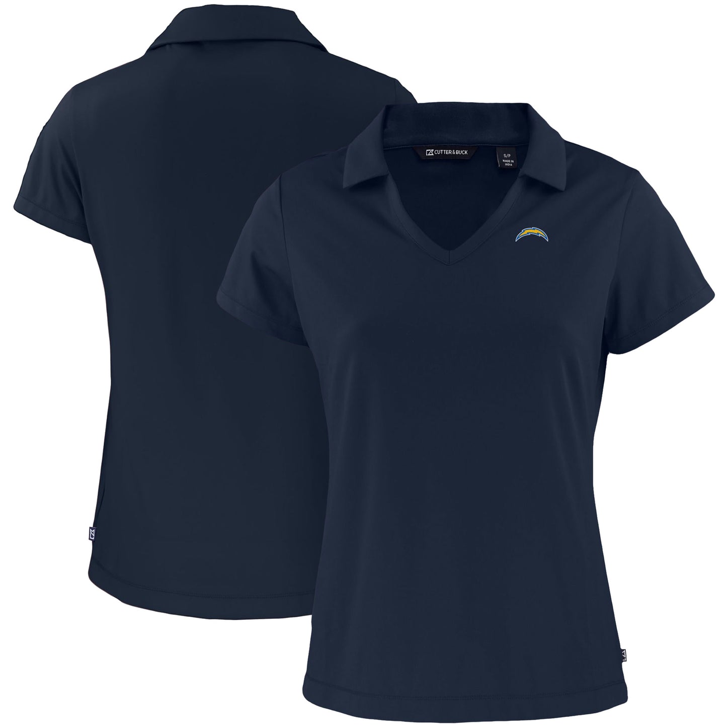 Women's Cutter & Buck Navy Los Angeles Chargers Primary Mark Daybreak Eco Recycled V-Neck Polo