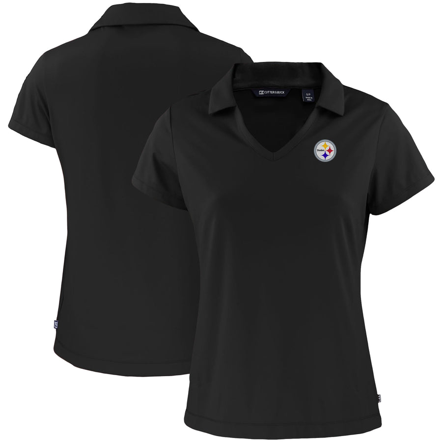 Women's Cutter & Buck Black Pittsburgh Steelers Primary Mark Daybreak Eco Recycled V-Neck Polo