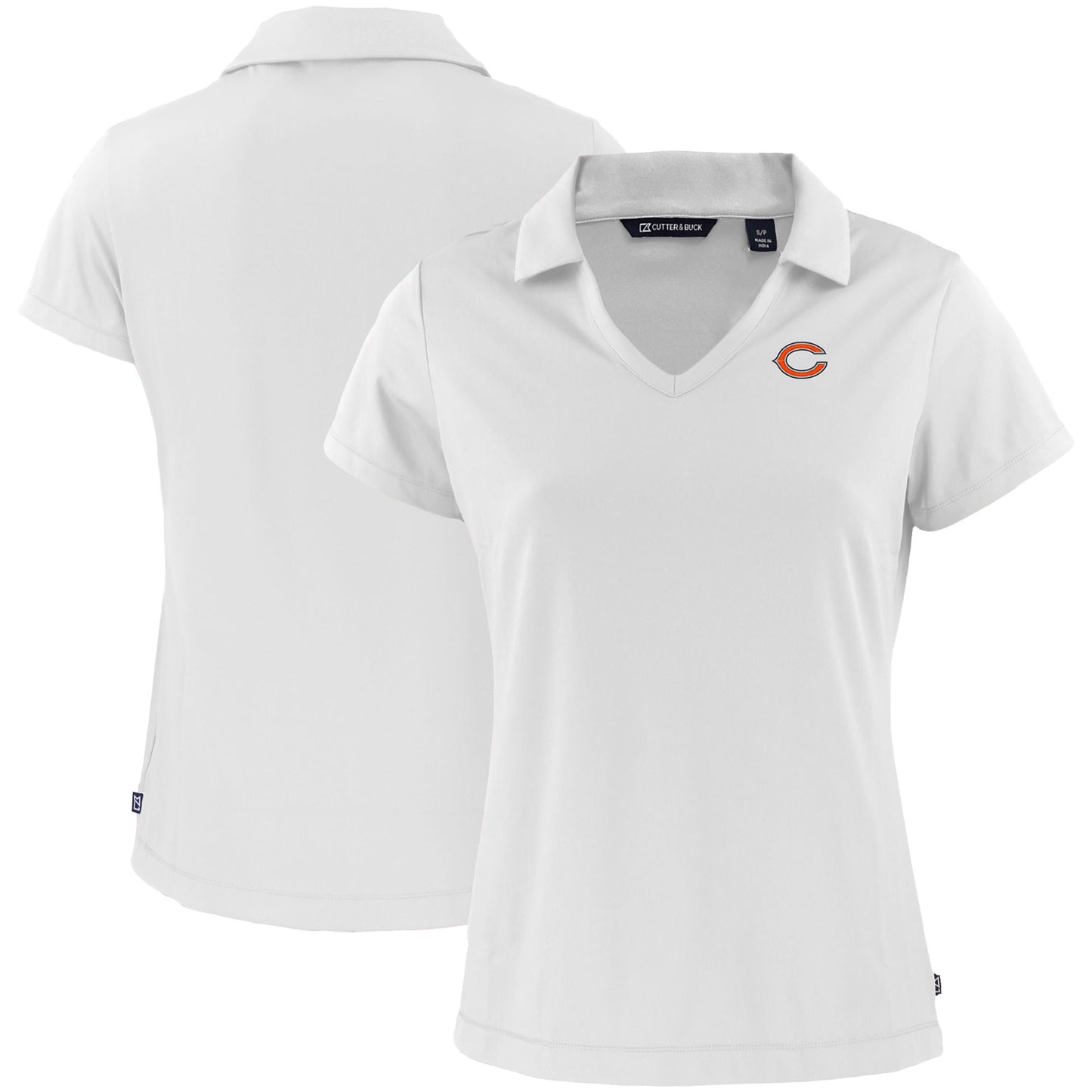 Women's Cutter & Buck White Chicago Bears Primary Mark Daybreak Eco Recycled V-Neck Polo